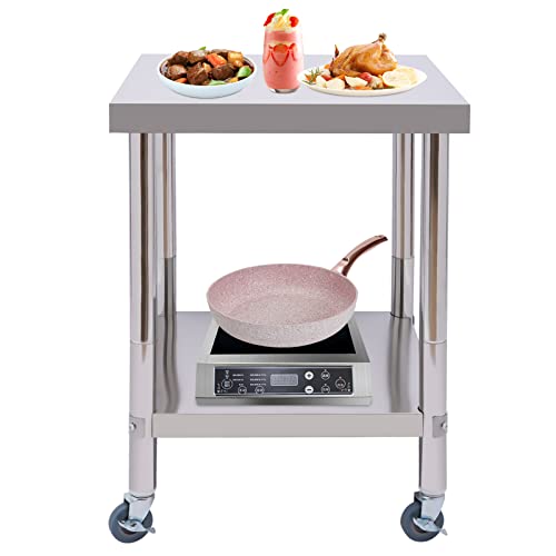 Bathrena Tisch Edelstahltisch|400KG Arbeitstisch 201 Edelstahl Catering Arbeitstisch Lebensmittelzubereitung Tisch kommerzielle Arbeitstisch für Küche Bar Restaurant (60 * 60 * 85cm)