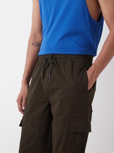 Image of Bewakoof Men's Solid Oversized Fit Twill Joggers