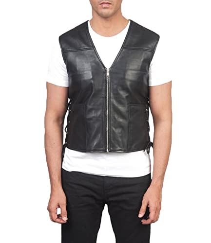 The Jacket Maker Brandon Black and Tan Brown Leather Vest for Men