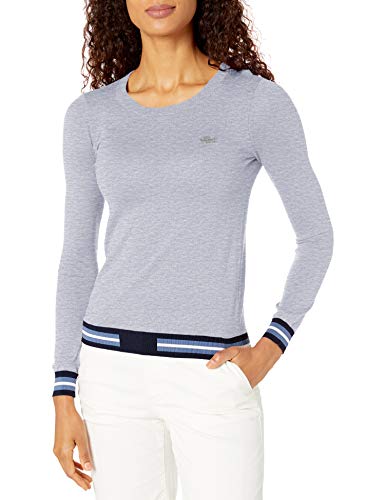 Lacoste Womens Long Sleeve Crew Neck Semi Fancy Cotton Silk Jersey Sweater Sweater, Silver Heathered, 4