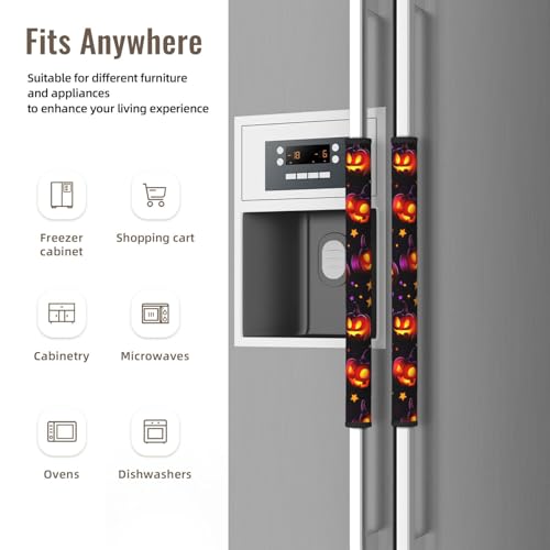 Image of Halloween Refrigerator Door Handle Covers Set of 2, Glowing Pumpkin Gifts for Women, Neoprene Fridge Door Handle Covers Protector for Fridge Dishwasher Appliance Halloween Decorations Indoor Kitchen