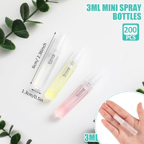 Zhehao 200 Pcs Mini Spray Bottles 3 ml Clear Plastic Perfume Bottles Refillable Fine Mist Perfume Atomizer Portable Empty Sample Containers for Cleaning, Essential Oils, Travel2