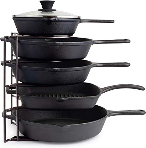 Serenz Heavy Duty Pan and Pot Organizer, 5 Tier Rack – Holds Cast Iron Skillets, Griddles and Shallow Pots – Durable Steel Construction – no Assembly Required