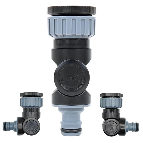 IBRIQO® Conector Flexible para Riego 3/4 y 1 | Adaptador Giratorio 90°-180° para Mangueras | Evita Dobleces, Fácil de Instalar, para Grifos Exteriores | Accesorio de Jardín Resistente y Ligero