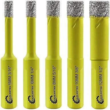 Dry Diamond Drill Bits Set - 5pcs 6mm SANLEETEK Hole Saw Kit with Triangle Shank for Ceramic Porcelain Tile Granite Marble Quartz Stoneware