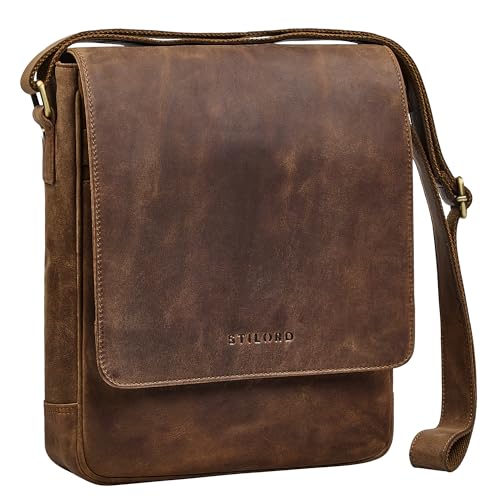 STILORD 'Ottavio' Mittelgroße Umhängetasche Herren Leder Hochformat Messenger Bag 13,3 Zoll Laptoptasche für Männer Arbeitstasche Büro Freizeit Crossbody Bag Echtleder, Farbe:mittel - braun