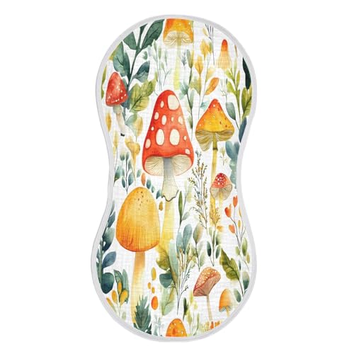 Watercolor Mushrooms Plant Burp Cloths Cotton Baby Washcloths,Large 22x11in Burping Cloth Absorbent and Soft for Newborn Baby Boys and Girls,4 Pack