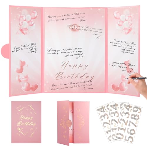 Image of Pink Gold Birthday Party Decorations,18 inch x 12 inch Creative Birthday Decorations Guest Sign in Book Alternative, for Men and Women of All Ages, Happy Birthday Party Supplies