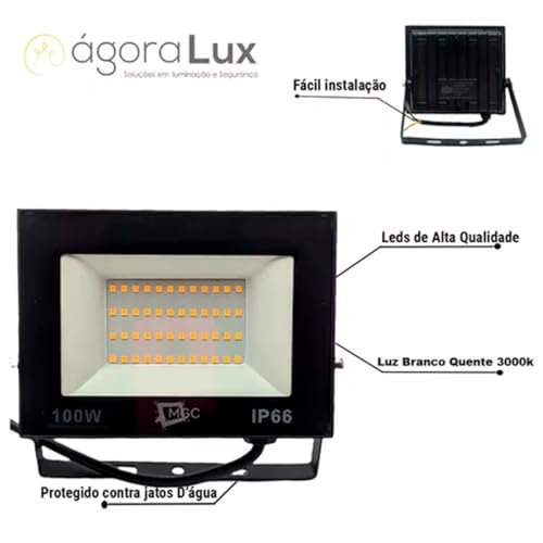 Refletor led 100w Branco Quente 3000K Resistente Prova D'água Projetor Slim Luz Iluminação Piscina