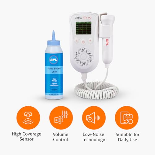 Image of BPL Medical Technologies FD-02 Fetal Doppler Smart Noise Reduction & Heartbeat Detection Machine with Ultrasound Gel|In-Built Speaker for Home and Clinic Use - White