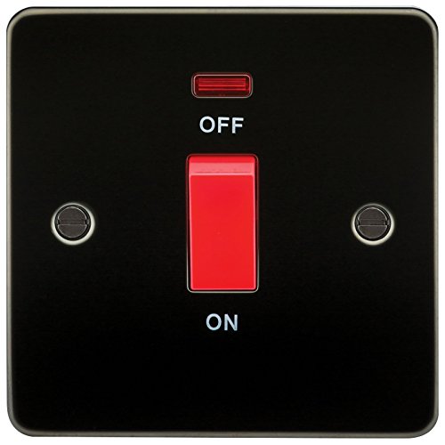 Knightsbridge FP8331NGM Plat FPAV8331NGM Flat Plate 45A 1G Dp Switch with Neon-Gunmetal, Gun Metal