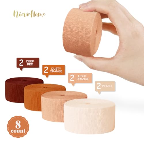Image of NICROHOME EUR Wedding Decorations, 8 Rolls Rust Orange Brown Crepe Paper Streamers for Rustic Fall Wedding, Bridal Shower, Retro Party, Spring, Summer Decor, Birthday, 82 Ft Long