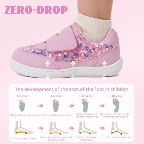 WateLves Toddler Little Kids Wide Shoes Girls Boys Barefoot Sneakers Zero Drop Walking Lightweight Non-Slip Shoes (Sequin Pink, 25) — view 6