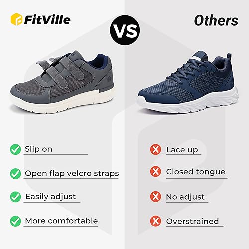 FitVille Diabetic Shoes for Men Extra Wide Width, Mens Diabetic Shoes for Neuropathy, Swollen Feet, Pain Relief with Adjustable Straps3