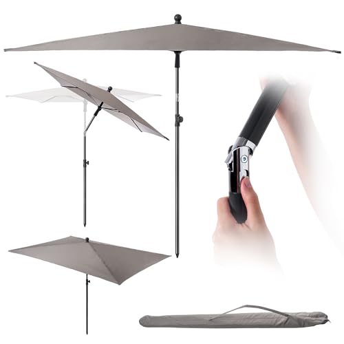 KADAX Rechteckiger Balkonschirm, 210 x 140 cm, Höhenverstellbarer Sonnenschirm für Balkon & Terrasse, Knickbarer Terrassenschirm Mit Transporttasche (Taupe)