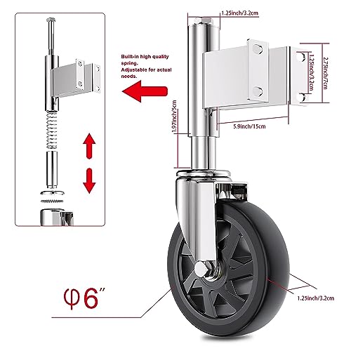 Spring Loaded Gate Caster Wheel 6”, Heavy Duty Gate Wheel for Wooden Gates, 600 Lbs Load Capacity, 360 Degree Swivel