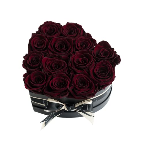 Infinity Flowerbox Corazón Grande - 13 Rosas auténticas Premium en Rojo Oscuro - 3 años de duración sin Verter | En Caja de Regalo con Lazo de satén Cover