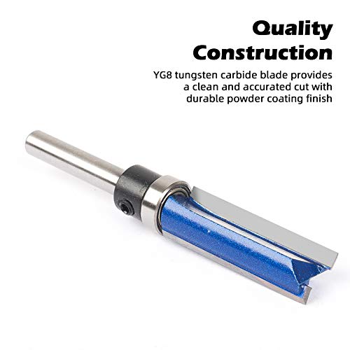 Kowood Plus Pattern Flush Trim Router Bit Set, 1/4 Inch Shank, Top Bearing Flush Trim Bit Kit. Cutting Height In 25/64”, 3/4”, 1”, 1-1/2”. With Updated Kowood C3 Carbide. Great For Trim Shelf Edging, Veneer Or Laminates #TOP3