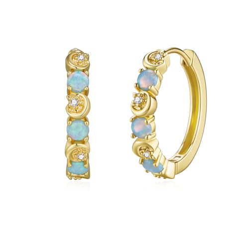 Aros de mujer antialérgicos con perno de plata 925 pendientes dorados con ópalo