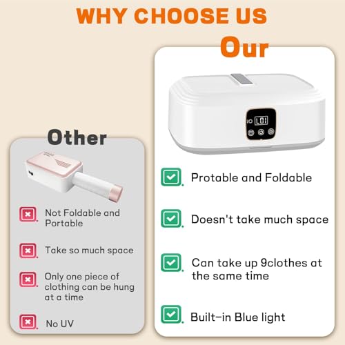 Portable Clothes Dryer with Hook & Bag, 600W Mini Electric Dryer, Fast Drying Foldable Heat Pump for Light Clothes, Underwear, Baby Clothes, Energy Class A