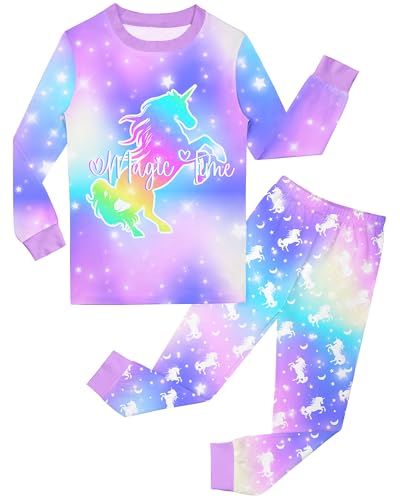 Girls Pajamas Toddler Kids Long Sleeve 2 Piece Pjs Set Unicorn Jammies Sleepwear 3T-10Y