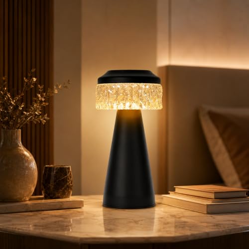 Image of One94Store Table Lamp Type-C Charging 1500mAh Battery,3 Color Dimmable Touch Control Lamp,Lamps for Home Decor and Bedroom, Living Room, Restaurant,Outdoor Use (Diamond Mesh - Black)