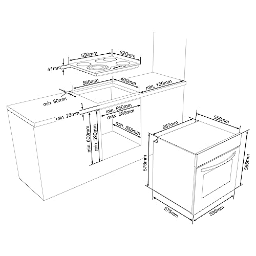 Telefunken ECH65A-B2 Einbauherd-Set | Elektro-Herd-Kochfeld-Kombination | Backofen mit Grill und Umluft | Rahmenloses Glaskeramik-Kochfeld mit 4 Zonen | 65 Liter | 60 cm | Edelstahl