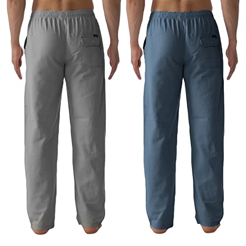 Bohobean 2-Pack Men's Cotton Casual Pants, Straight Legs Elastic Waist Lightweight Baggy Summer Beach Pants Yoga Sweatpants For Men… #TOP2