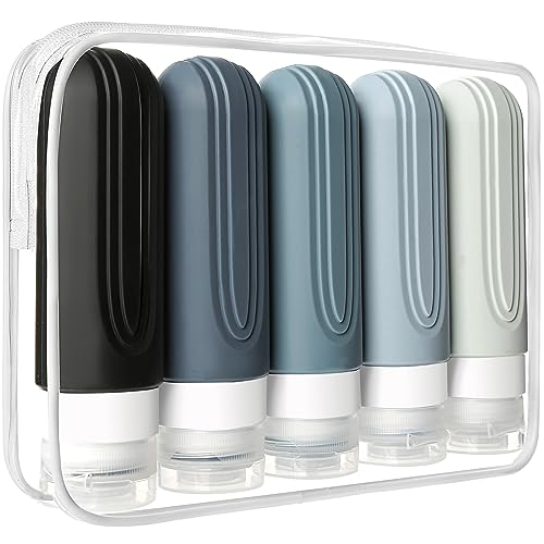 Image of Travel Bottles for Toiletries, 5 Pack TSA Approved Travel Size Containers, 3oz Leak Proof Refillable Travel Accessories for Shampoo Conditioner, BPA Free Travel Bottles with Toiletry Bag