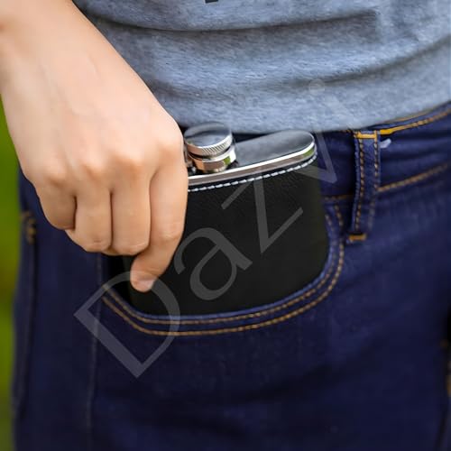 Image of Stainless Steel Hip Flask for Men & Women 8oz (236ml) - Whisky Flask Vodka Alcoholic Liquor Holder with Funnel Drinks Pocket Carrying Case - Leakproof Travel Flasks for Drinks, (Black JW)