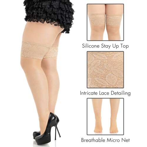 Image of Leg Avenue Women's Spandex Sheer Thigh Highs with Silicone Stay-Up Lace Top
