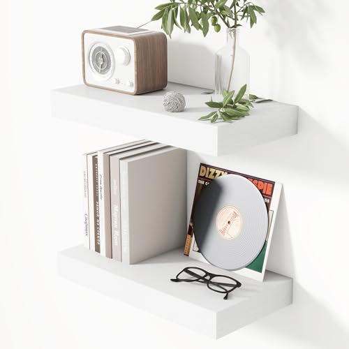 Heimlove 16 Inch Floating Shelves for Wall White Shelves Set