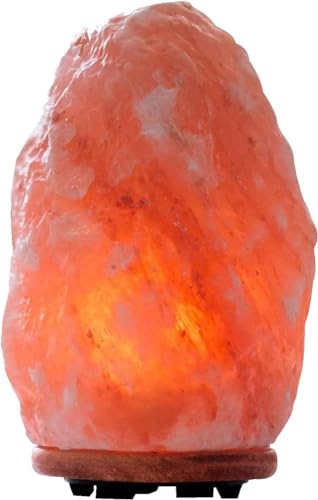 FUZON | Lampada da sale da 2 a 3 kg - Lampada da sale gemma 100% vero cristallo dell'Himalaya - Direttamente dai piedi dell'Himalaya - Lampada da notte con base in legno e atmosfera rilassante -