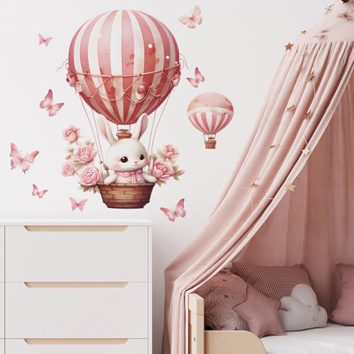 Vinilos Decorativos Rosa Conejo y Globo Aerostático para Pared miniatura 2