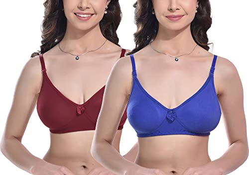 Image of FIMS - Fashion is my style Women Cotton Blend Non-Padded Bra Non-Wired Mould Seamless Cup Solid Bras Cup-B Pack of 1, Multicolor