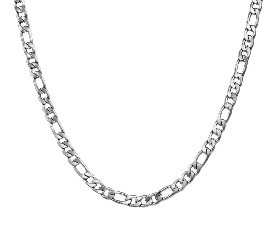 (6mm) Stainless Steel Silver Latest Fashionable Artificial Intimation Casual Style Daily Use Figaro Chain Necklace For Men's & Boy's-image-19