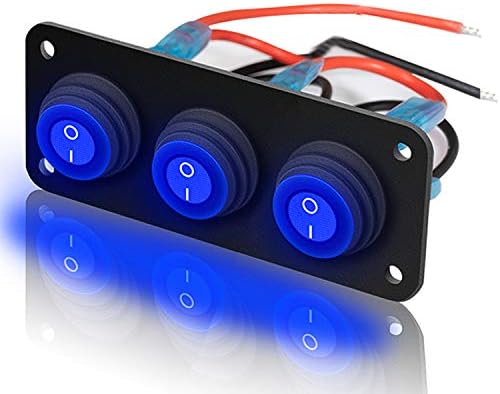 3 Gang 12V 20 Amp Toggle Rocker Switch Panel LED Breaker Waterproof Widely Fits for Auto Automotive Lights Car Marine Boat Yacht, Trailer, Caravan, Camper, Bus, Tractor, Jeep, Truck Vehicles & More