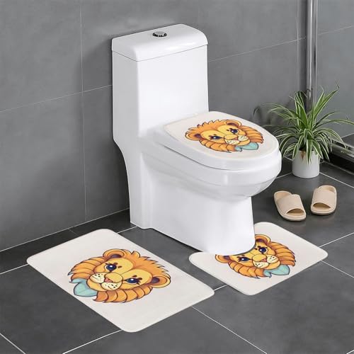 Tapis de bain antidérapant lot de 3 absorption maximale motif lion - 2