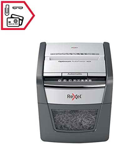 Rexel Optimum Auto Feed 45 Sheet Automatic Cross Cut Paper Shredder, P-4 Security, Home/Home Office, 20 Litre Removable Bin, 2020045X, Black