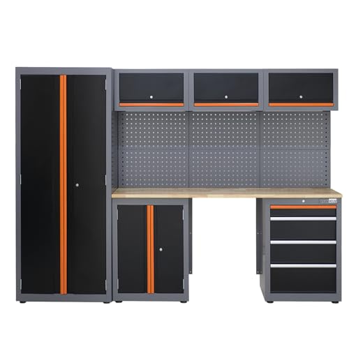 TRUTZHOLM Werkstattwand 13-teilig Werkstatteinrichtung 260 x 183 cm modulares Werkstattschranksystem flexibel zusammenstellbar, abschließbar, Hochschrank, Hängeschränke, Unterschränke (Orange)