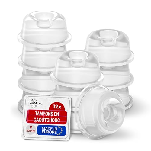 LouMaxx Tampon Caoutchouc - Lot de 12 Transparent Ø 22 mm - Pieds adhesifs Extra forts - Tampon Transparent Premium Anti-Glisse, Rayures, Bruit et Vibrations