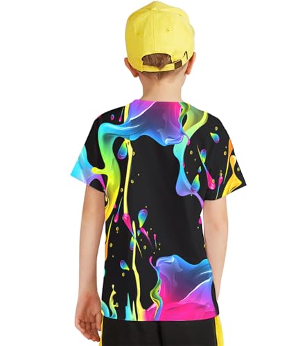 Image of Linnhoy Kids 3D Print Fashion Graphic T-Shirts for Boys Girls 6-16 Years | Unisex Colorful Short Sleeve, Crewneck, Breathable Fabric, Suitable for Daily Sport Festival Wear