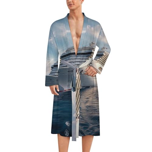 Cruise Ship Print Bath Robe Soft and Breathable Long Bathrobe for Men and Women in Bathroom, Spa, Pool, and Home, Small