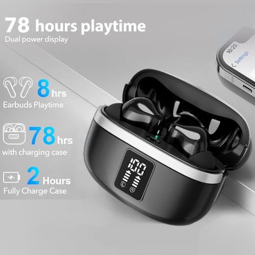 JBMI Wireless Earbuds Bluetooth Earphones, 60H Deep Bass Ear Buds with 4 Noise Cancelling Microphone, IPX5 Waterproof in Ear Headphones for iPhone Android Sports Gaming Usb C (Mulit Black) - Image 3
