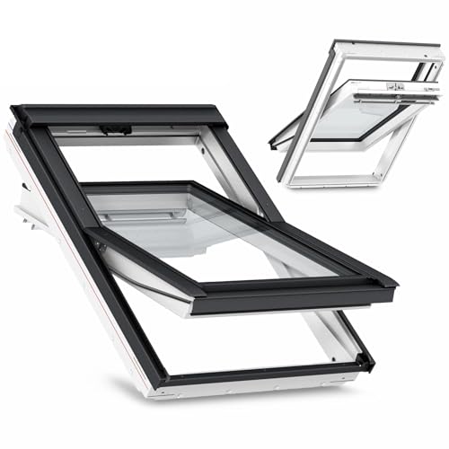 VELUX Dachfenster aus Kunststoff SK08 (114 x 140 cm) mit 2-fach Verglasung und ThermoTechnology™ inkl. Eindeckrahmen für Dachziegel (1,5-12 cm)