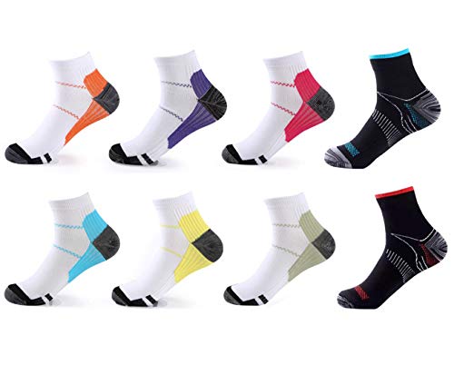 Johnda - 8 pares de calcetines de compresión para hombres y mujeres, fascitis plantar, soporte para el arco del pie, alivia el dolor y el talón