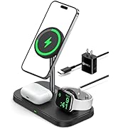NEWDERY Wireless Charger 3 in 1 Mag-Safe Charger Stand, 15W Fast Charging Station with QC3.0 Adap...
