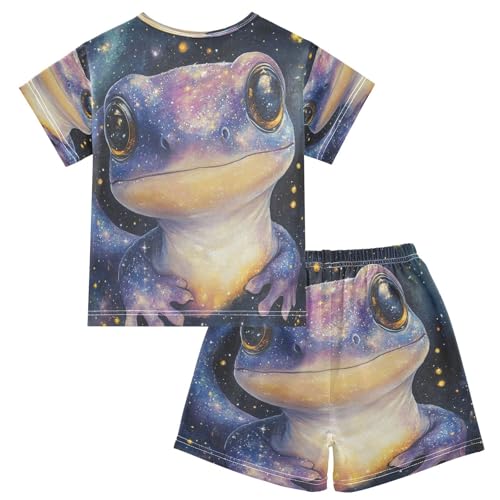 Pajama Sets Short Sleeve Cute Galaxy Axolotl Soft Cotton Summer Sleepwear 2 Piece PJS Size 5-14T2