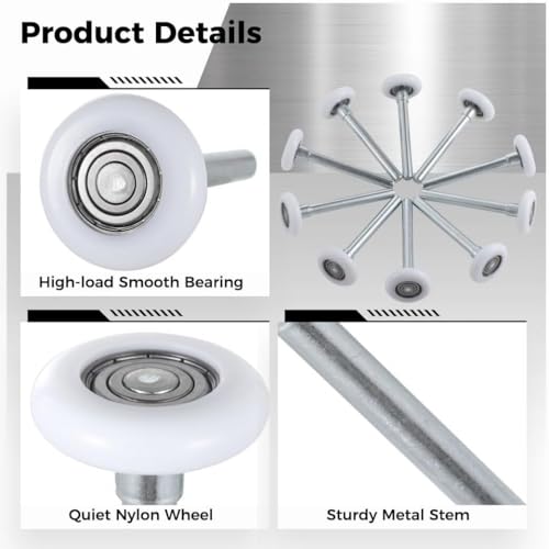 Linwnil 10pcs 1.8" Nylon Garage Door Rollers for 2" Garage Track, 6.2" Long Stem Quiet Garage Door Wheels, 6200zz Precision Bearing 11 Balls, White by Linwnil - Used condition - Image 5