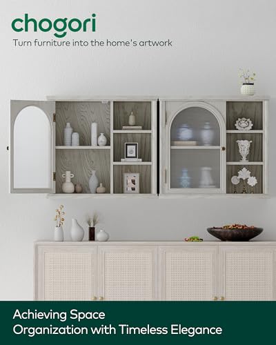 Armario de baño de madera maciza Chogori para montar en pared sobre el inodoro, almacenamiento para medicamentos con estantes ajustables, armario con puerta de acrílico y diseño arqueado cuadrado, 25,6" x 11" x 23,6", gris miniatura 6